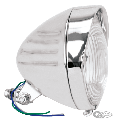 [160355] Chrome Springer Style Headlight, Late Model With Grooves And Visor