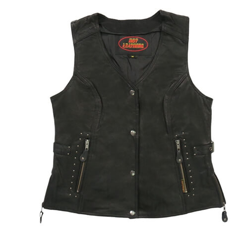 Ladies Black Leather Fringe Vest