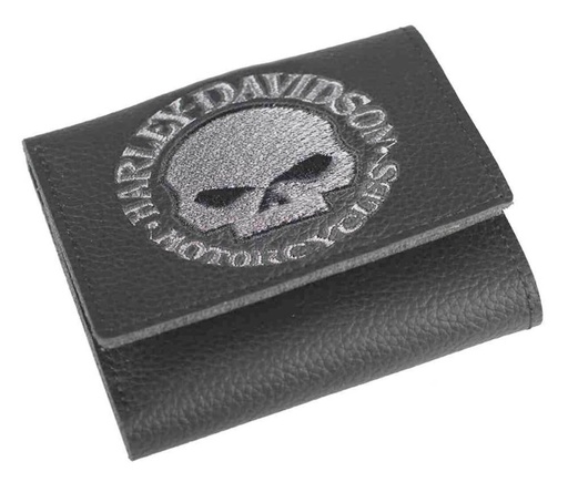 [XML6145-GRYBLK] Embroidered Willie G Skull Tri-Fold Wallet