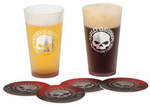 [HDL-18763] Metallic Willie G Skull Logo Pint Glass &amp; Coaster Set