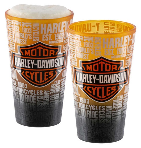 [HDX-98722] Pint Glass Set, Repeated Bar &amp; Shield Logo Ombre Finish, 473 ml