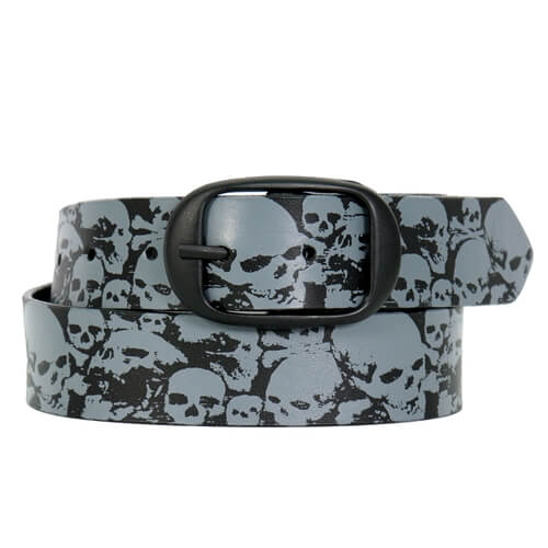 Ancient Skulls Black and Gray Leather Belt