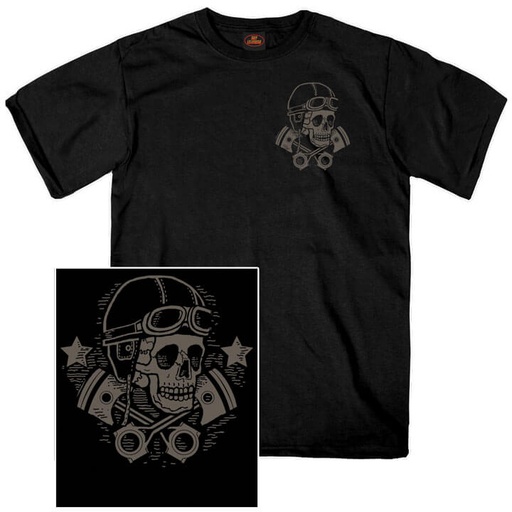 Vintage Skull and Cross Pistons Double Sided T-Shirt