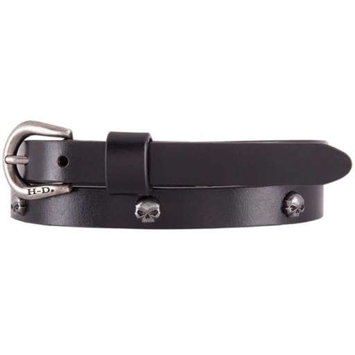 Women's Ruthless Willie G Skull Black Skinny Leather Belt