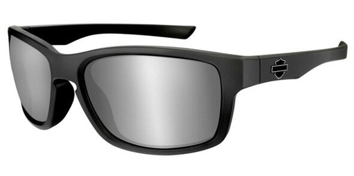 [HASLT02] Slot Bar &amp; Shield Sunglasses, Silver Lenses/Black Frames