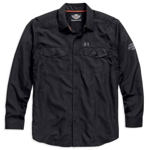 Long Sleeve Performance Button Front Shirt, Black