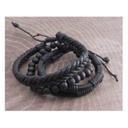 Rope Sliders & Wood Bead Bracelet, Black, 3-Pack